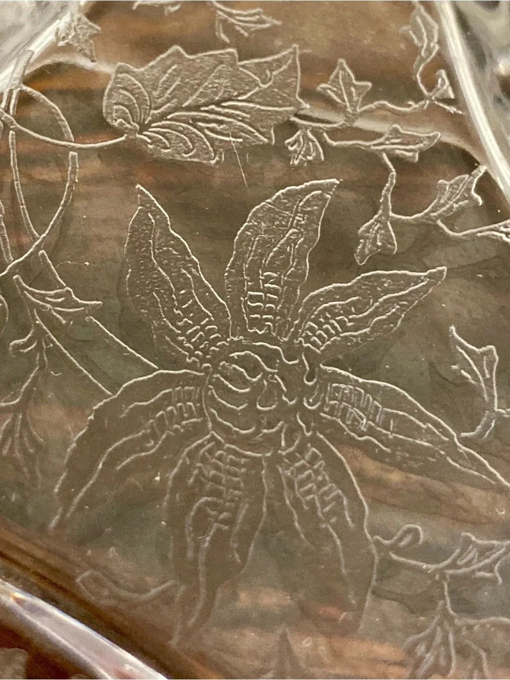 Clear Glass Wildflower Etched Glass Relish Dish Cottage Core 2 Section